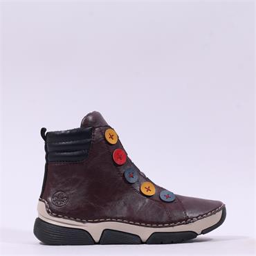Rieker Button Detail Ankle Boot Side Zip - Wine